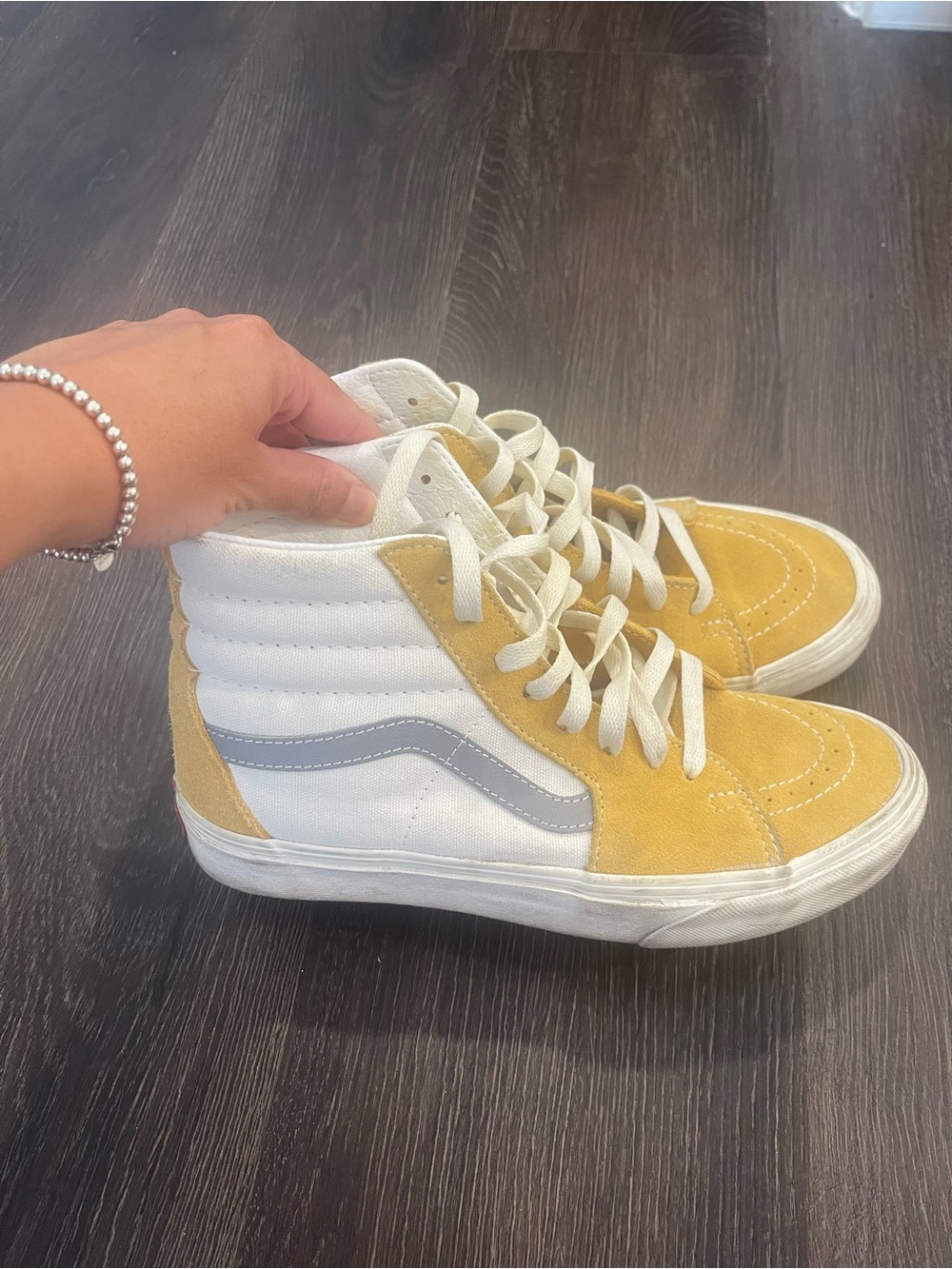 Vans High-Top Suede & Canvas Ankle Boots in Mustard Yellow and White